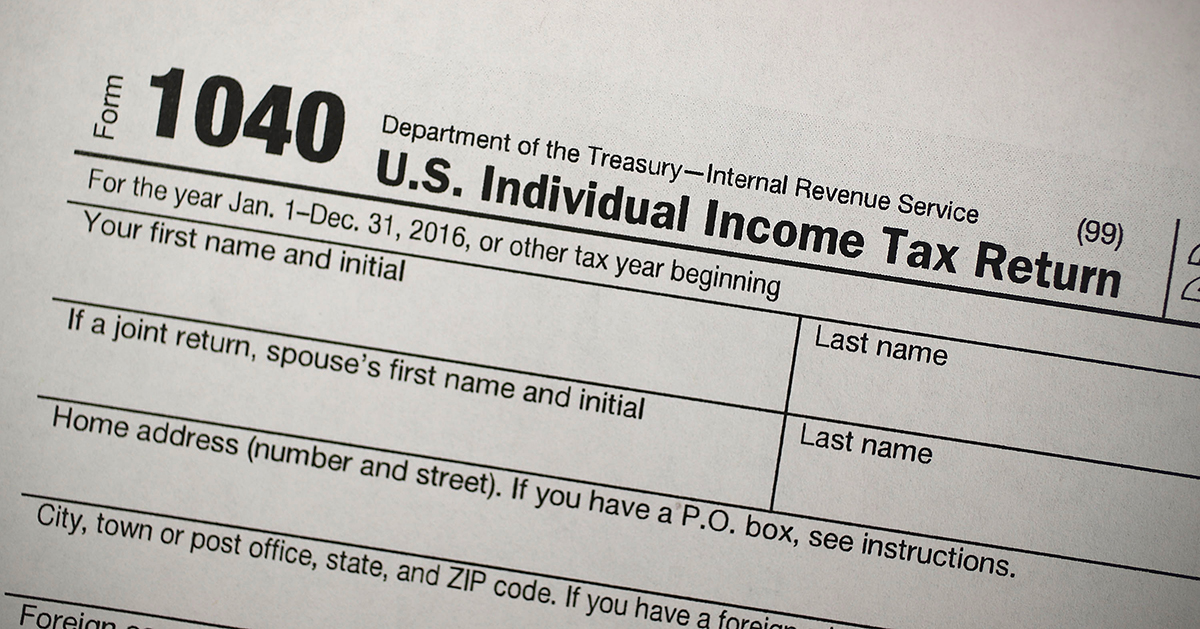 Close up image of a 1040 tax form