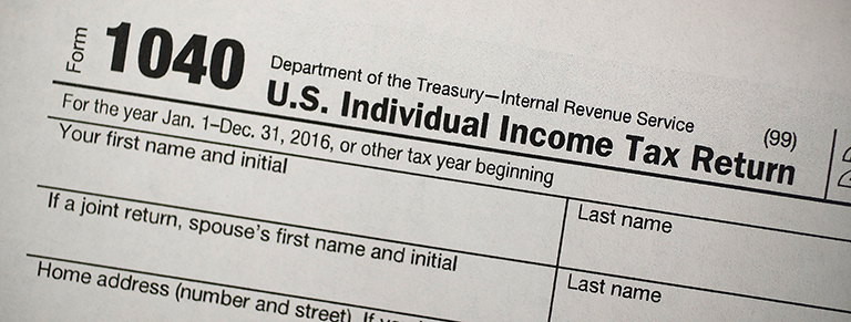 Close up image of 1040 Individual Income Tax Return document. 