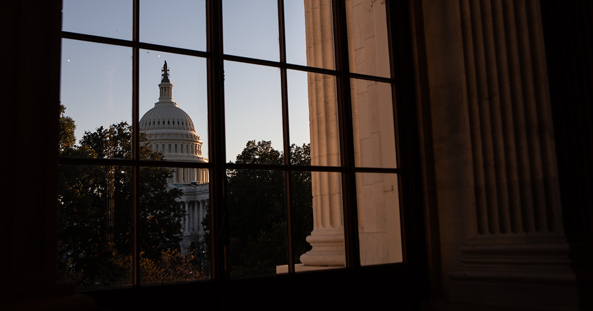 Image of the US Capitol through a window