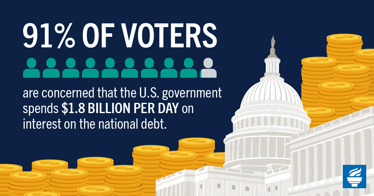 91% of voters are concerned that the U.S. government spends $1.8 billion per day on interest on the national debt.