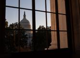 Image of the US Capitol dome through a window. 