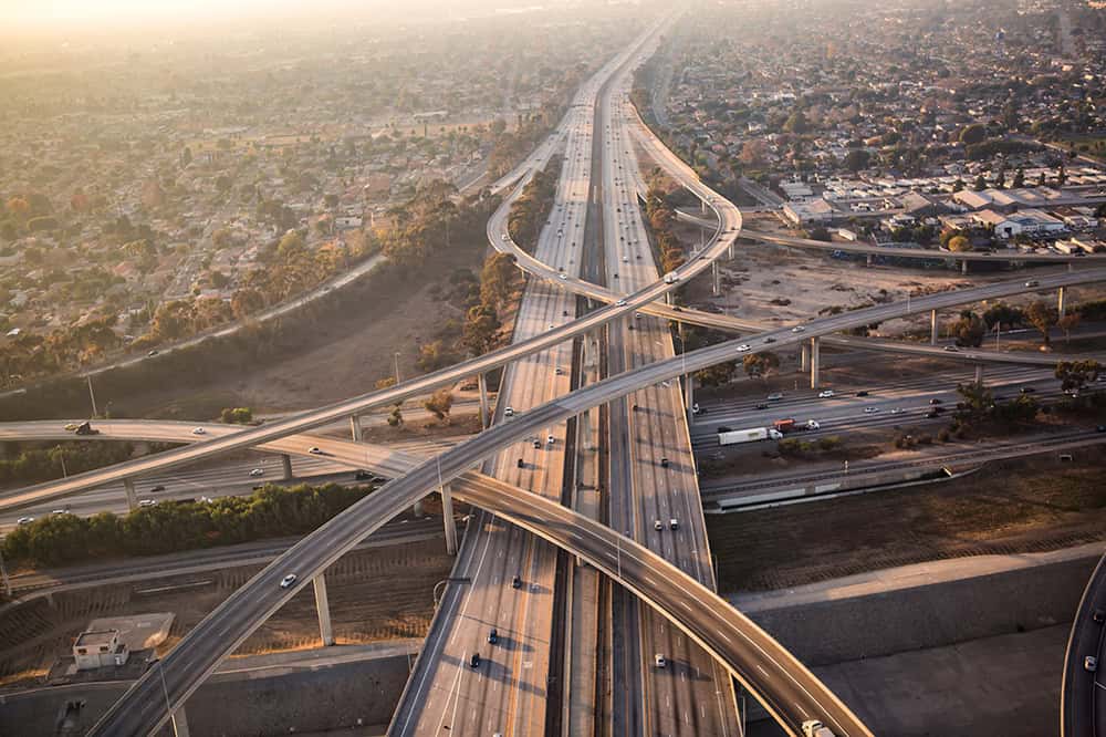 Aerial view of a Los Angeles Freeway