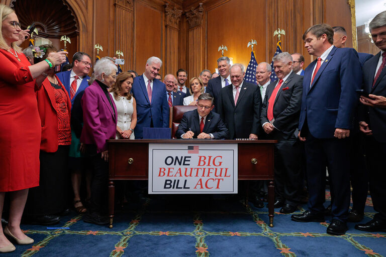 Speaker of the House Mike Johnson signs the One Big Beautiful Bill Act