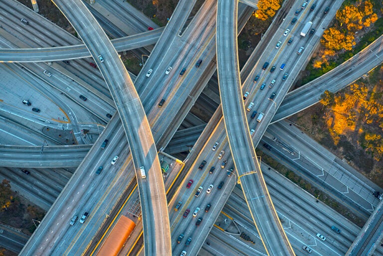 Aerial view of highway interchange