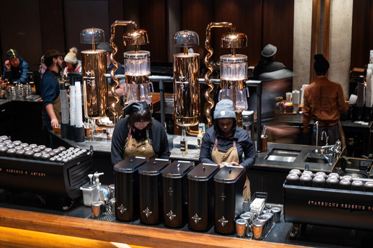 Baristas working in a cafe